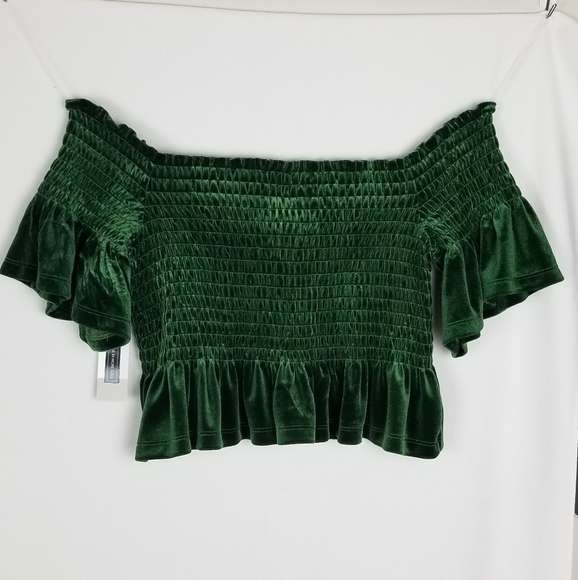 BP Off the Shoulders Green Velvet Crop Top - Picture 7 of 8